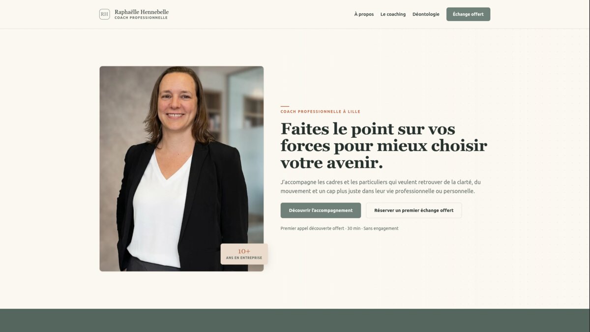 Capture d'écran du projet Site vitrine : Raphaëlle Hennebelle, coach professionnelle à Lille