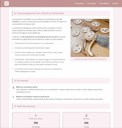 Page Consultations : modalités adultes, enfants et tarifs